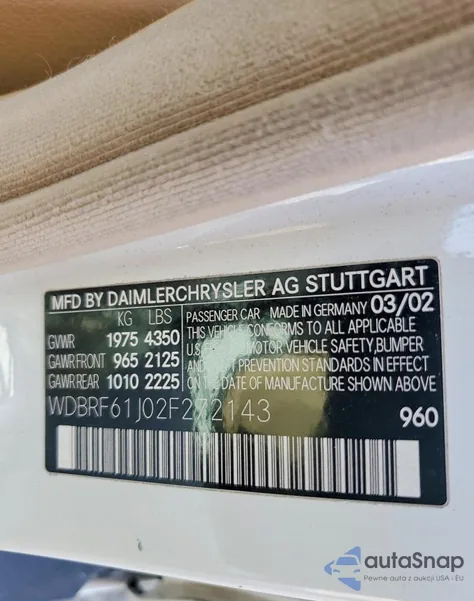 2002 Mercedes-Benz C 240 z USA, uszkodzony, nr VIN WDBRF61J02F272143